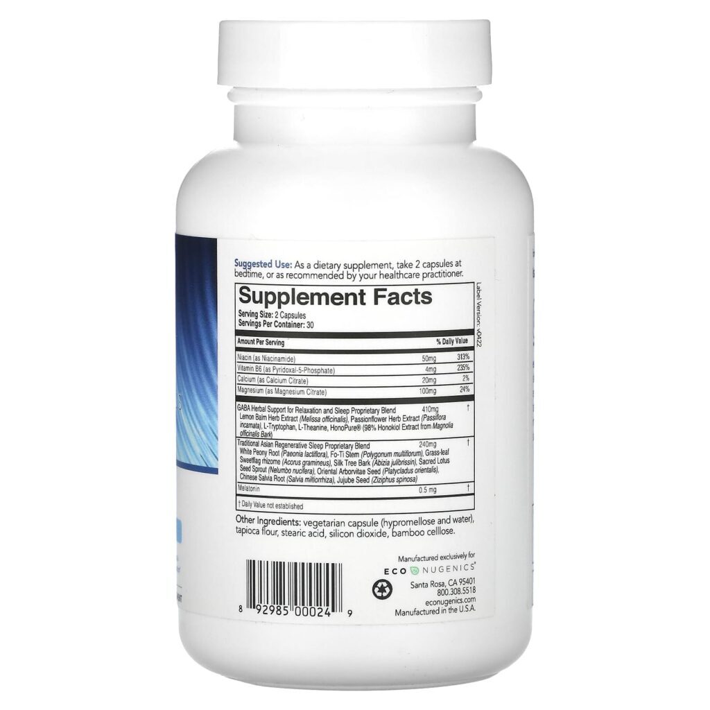 Econugenics ecoSleep Reparo Restaurador do Sono 60 Cápsulas Vegetarianas - Imagem 2