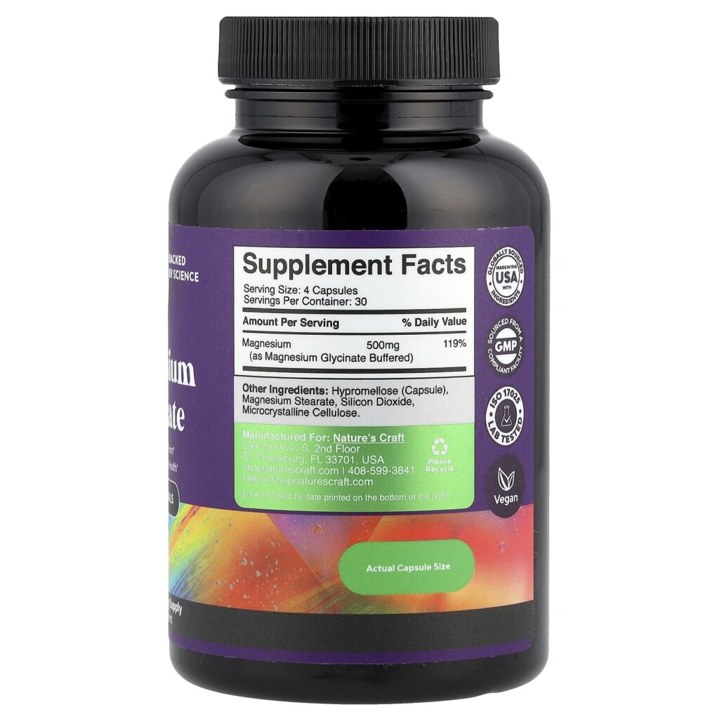 Natures Craft Glicinato de Magnésio 120 Cápsulas (125 mg por Cápsula) - Imagem 2