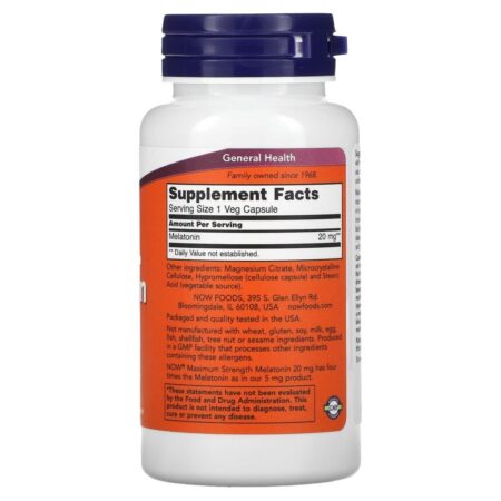 NOW Foods Melatonina de Força Máxima 20 mg 90 Cápsulas Vegetais - Imagem 2
