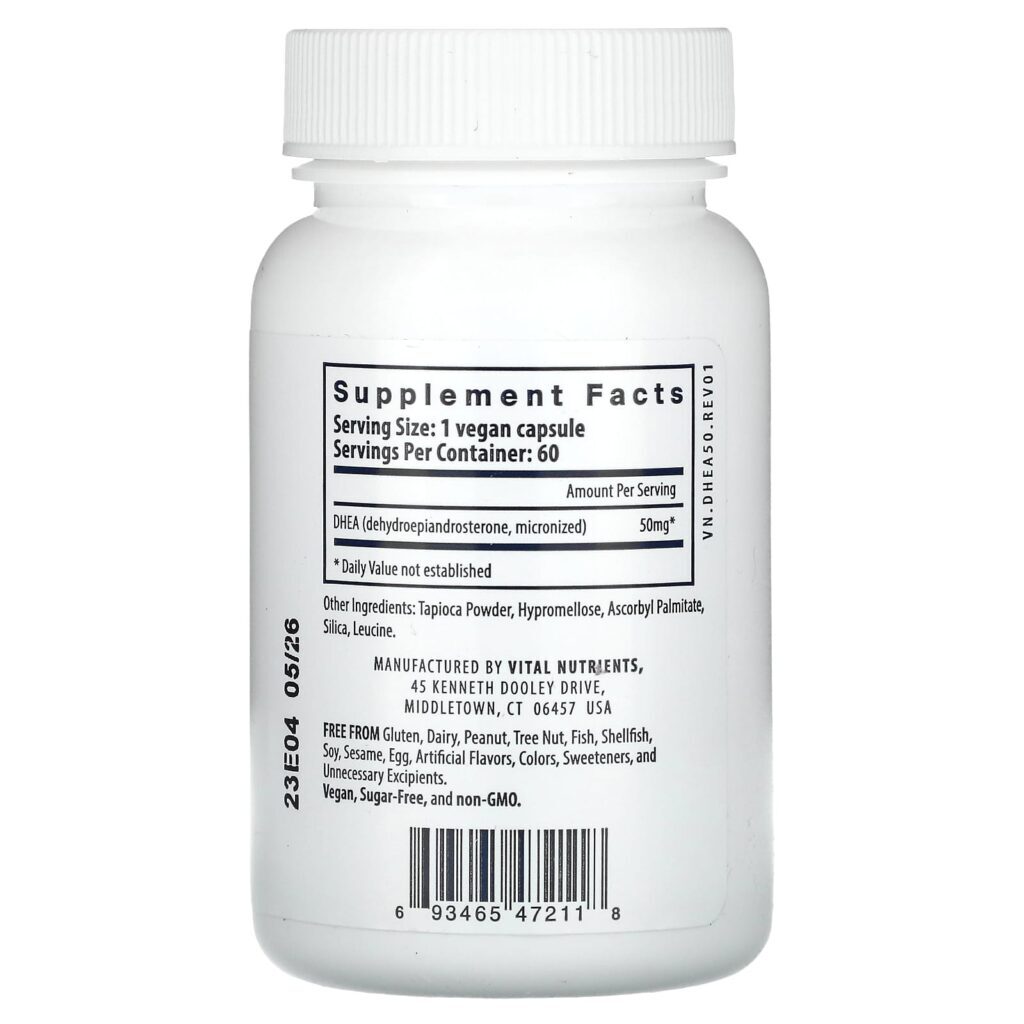 Vital Nutrients DHEA (Micronizado) 50 mg 60 Cápsulas Veganas - Imagem 2