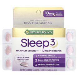 Natures Bounty Sono 3 Força Máxima Auxílio para Dormir Sem Medicamentos 30 Comprimidos em Camadas Triplas