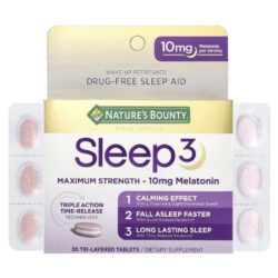Natures Bounty Sono 3 Força Máxima Auxílio para Dormir Sem Medicamentos 30 Comprimidos em Camadas Triplas
