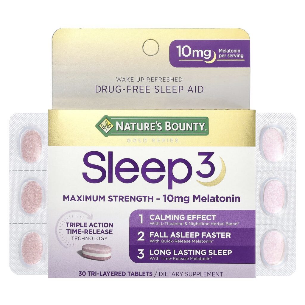 Natures Bounty Sono 3 Força Máxima Auxílio para Dormir Sem Medicamentos 30 Comprimidos em Camadas Triplas