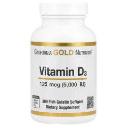 California Gold Nutrition Vitamina D3 125 mcg (5.000 UI) 360 Cápsulas Softgel de Gelatina de Peixe