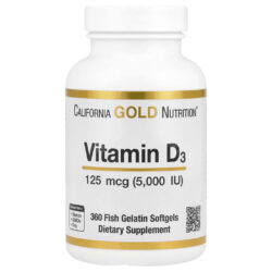 California Gold Nutrition Vitamina D3 125 mcg (5.000 UI) 360 Cápsulas Softgel de Gelatina de Peixe