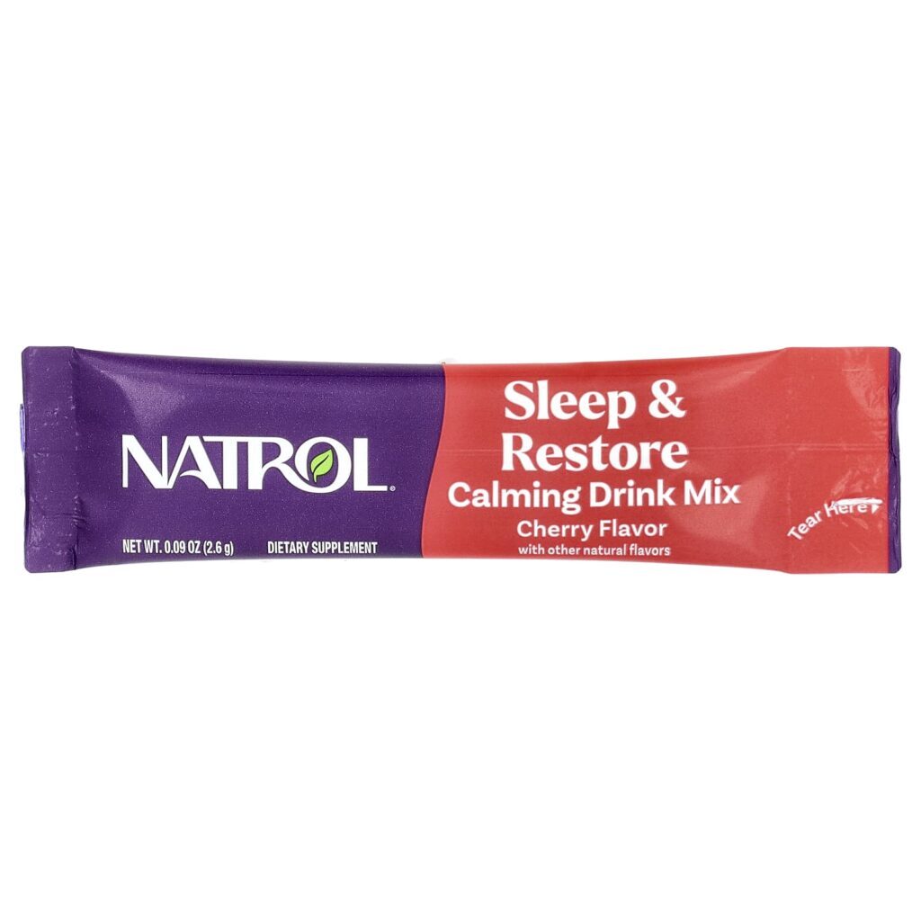Natrol Sleep & Restore Mistura para Bebida Calmante Sem Melatonina Cereja 10 Embalagens 26 g (009 oz) Cada - Imagem 3