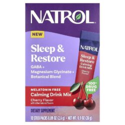 Natrol Sleep & Restore Mistura para Bebida Calmante Sem Melatonina Cereja 10 Embalagens 26 g (009 oz) Cada