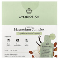 Cymbiotika Complexo de Magnésio Lipossomal Baunilha e Amêndoa 28 Embalagens Líquidas 10 ml (03 fl oz) Cada