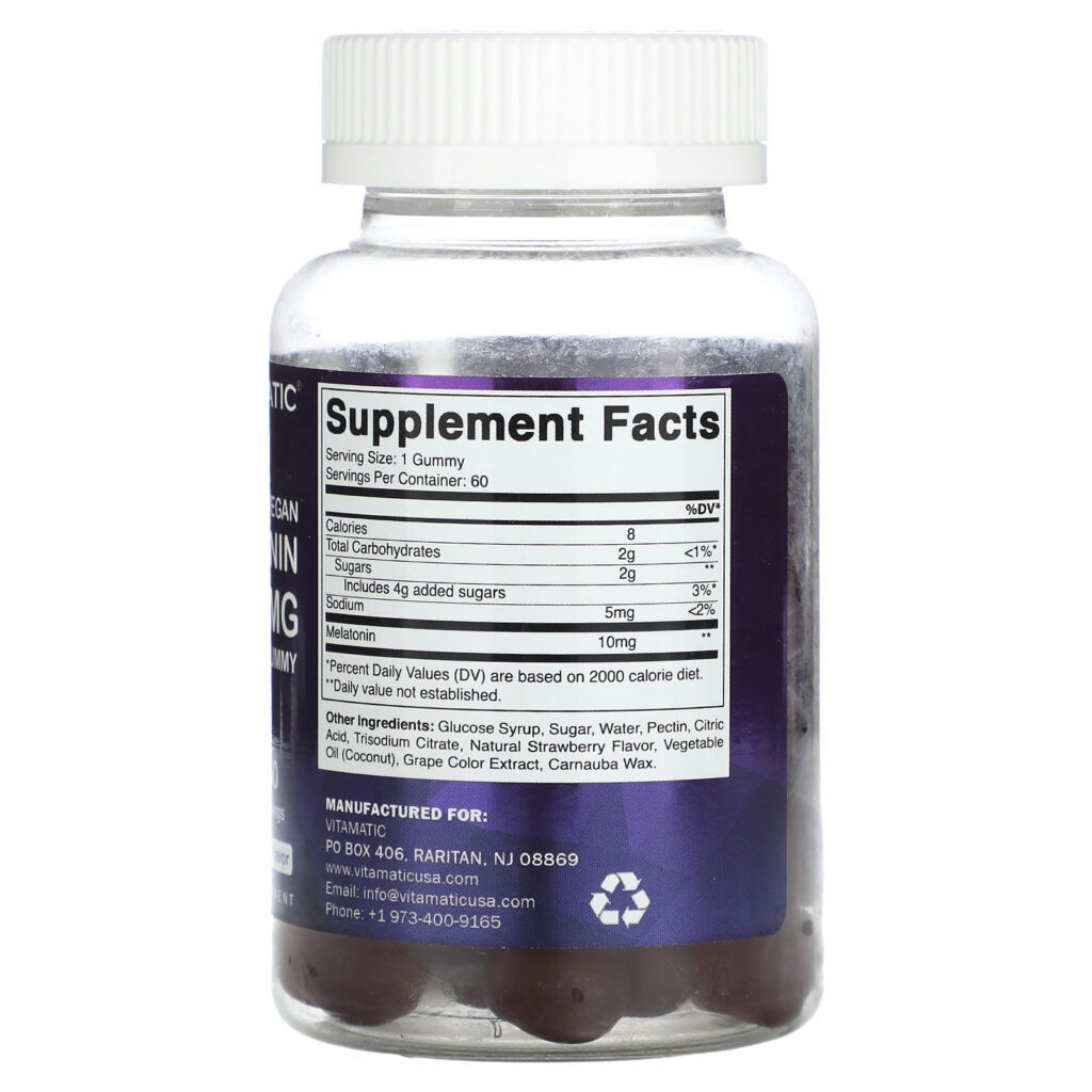 Vitamatic Gomas Veganas de Melatonina Sabor Natural de Morango 10 mg 60 Gomas - Imagem 2