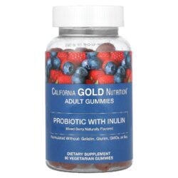 California Gold Nutrition Probiótico com Gomas de Inulina com Vitamina C Folato Mistura de Extrato de Frutos Silvestres e Inulina Orgânica Frutos Silvestres Mistos Naturais 90 Gomas Vegetarianas