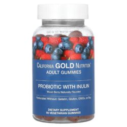 California Gold Nutrition Probiótico com Gomas de Inulina com Vitamina C Folato Mistura de Extrato de Frutos Silvestres e Inulina Orgânica Frutos Silvestres Mistos Naturais 90 Gomas Vegetarianas