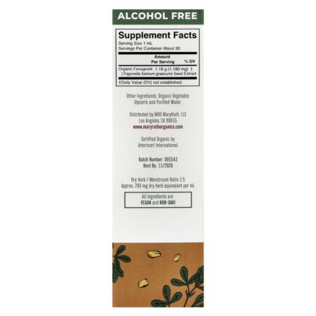 MaryRuths Extrato Líquido de Fenacho Orgânico 30 ml (1 fl oz) - Imagem 2