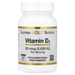 California Gold Nutrition Vitamina D3 50 mcg (2.000 UI) 90 Cápsulas Softgel de Gelatina de Peixe