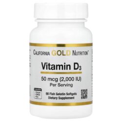 California Gold Nutrition Vitamina D3 50 mcg (2.000 UI) 90 Cápsulas Softgel de Gelatina de Peixe