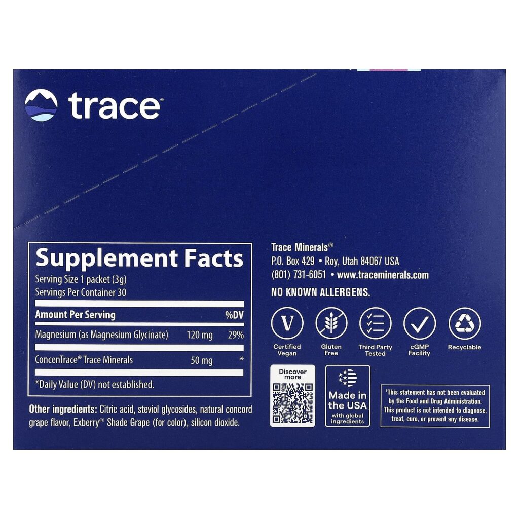 Trace Glicinato de Magnésio em Pó Uva 30 Embalagens 3 g (011 oz) Cada - Imagem 2