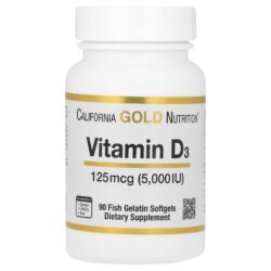 California Gold Nutrition Vitamina D3 125 mcg (5.000 UI) 90 Cápsulas Softgel de Gelatina de Peixe