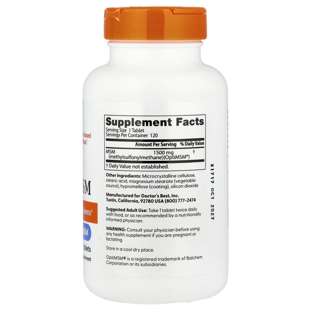 Doctors Best MSM com OptiMSM 1.500 mg 120 Comprimidos - Imagem 2