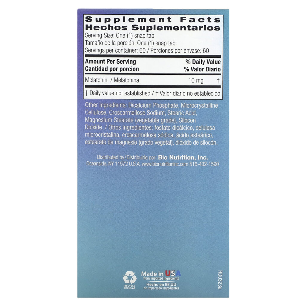 Bio Nutrition Melatonina 10 mg 60 Snap Tabs - Imagem 2