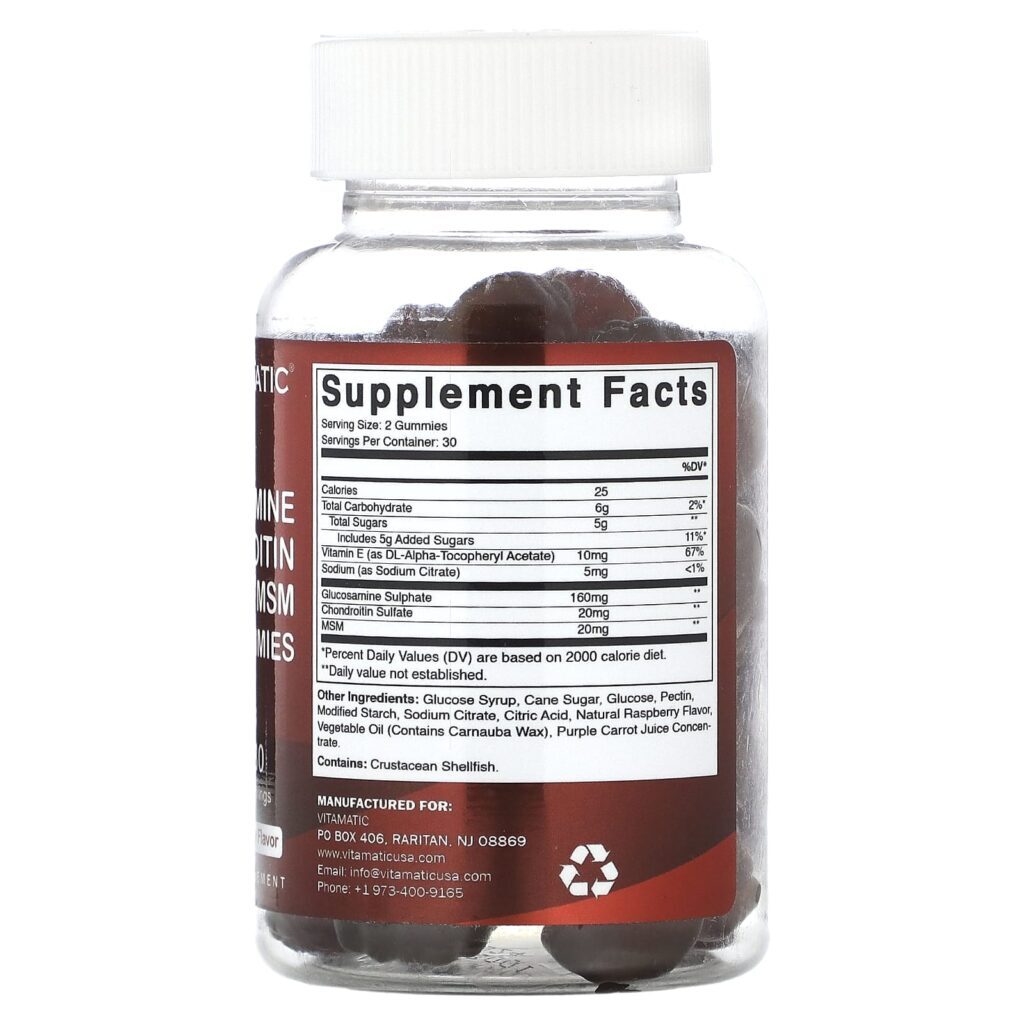 Vitamatic Gomas de Glicosamina e Condroitina MSM Framboesa Natural 60 Gomas - Imagem 2