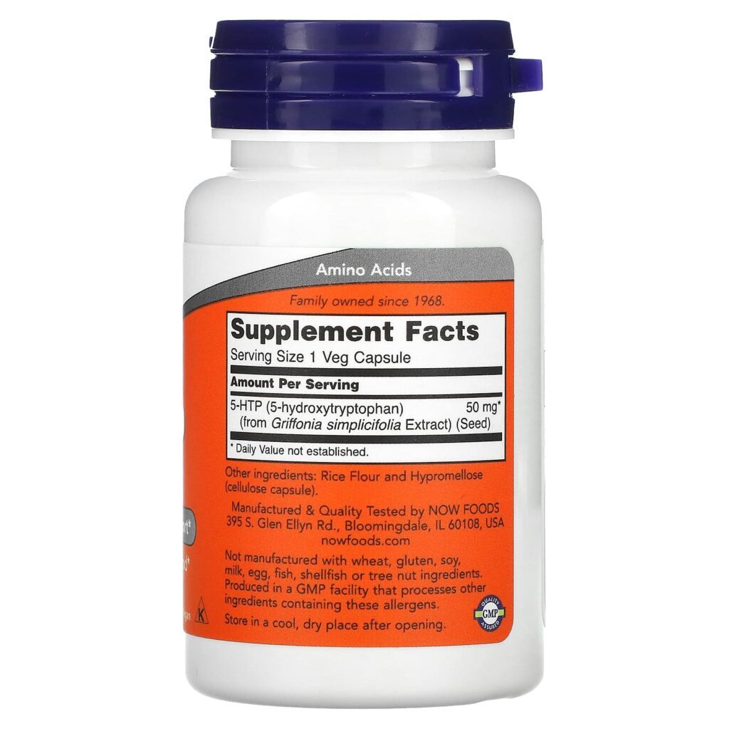 NOW Foods 5-HTP 50 mg 30 Cápsulas Vegetais - Imagem 2