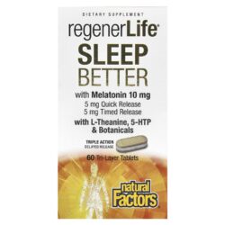 Natural Factors RegenerLife Durma Melhor com Melatonina L-theanine e Plantas 60 Comprimidos em Três Camadas