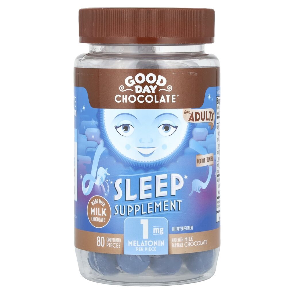 Good Day Chocolate Suplemento do Sono Para Adultos Chocolate ao Leite 1 mg 80 Unidades Revestidas de Doce