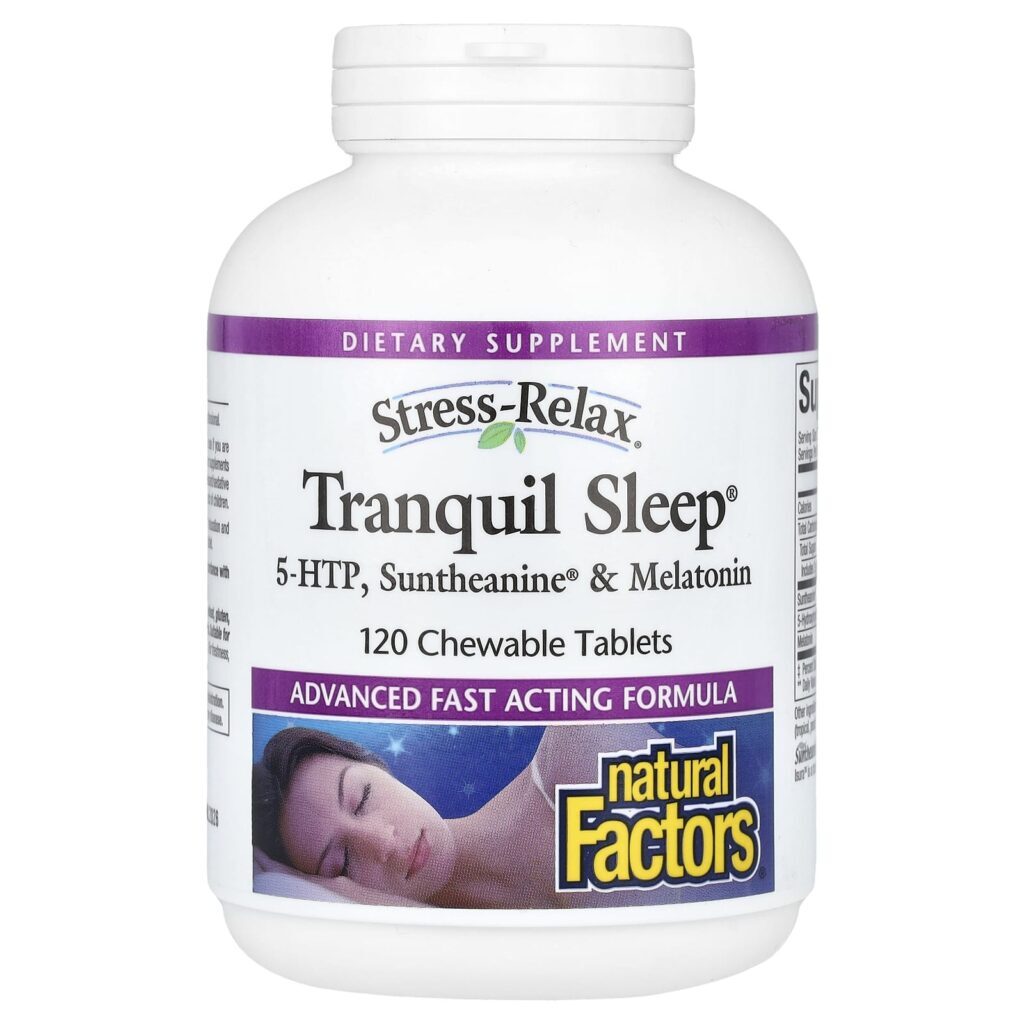 Natural Factors Stress-Relax Tranquil Sleep 5-HTP Suntheanine e Melatonina 120 Comprimidos Mastigáveis