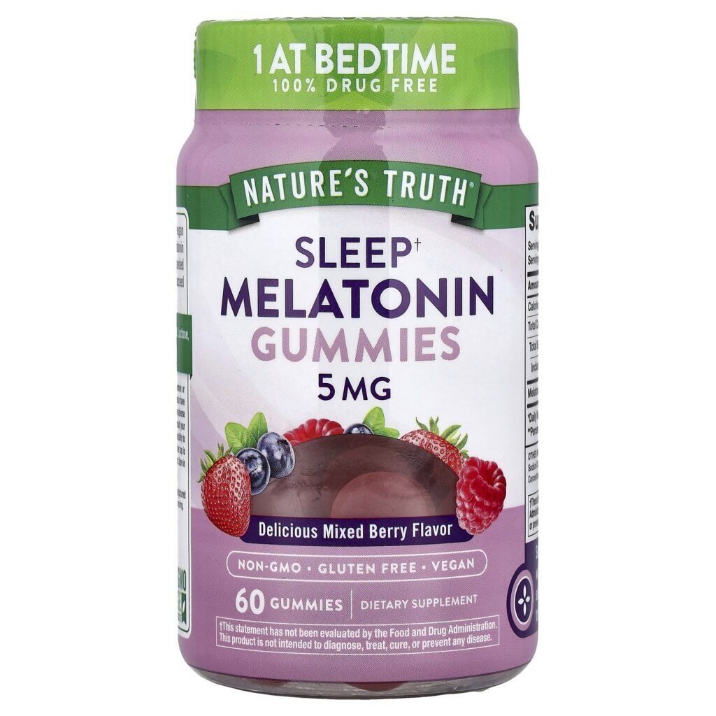 Natures Truth Gomas de Melatonina para o Sono Deliciosas Frutos Silvestres 5 mg 60 Gomas