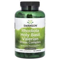 Swanson Complexo de Estresse com Valeriana de Rhodiola Holy Basil 180 Cápsulas