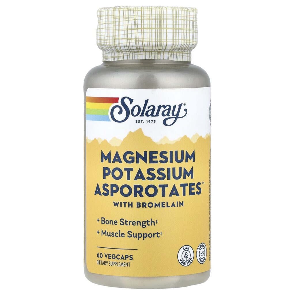 Solaray Magnésio Potássio Asporotatos com Bromelina 60 VegCaps