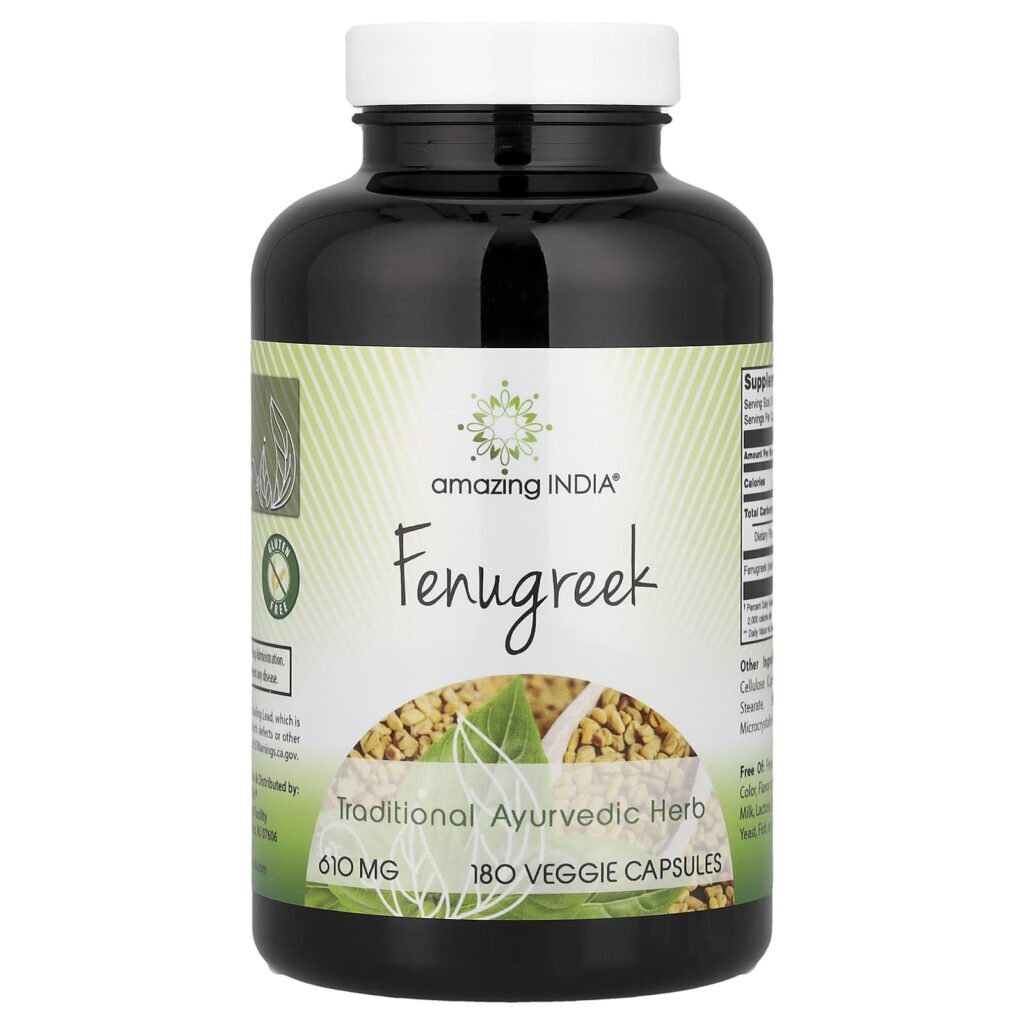 Amazing India Feno-Grego 180 Cápsulas Vegetais (610 mg por Cápsula)