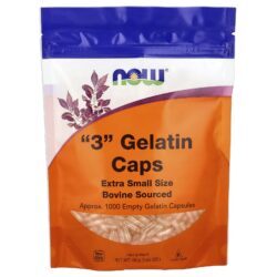 NOW Foods “3” Cápsulas de Gelatina Tamanho Extra Pequeno Aprox. 1.000 Cápsulas de Gelatina Vazias