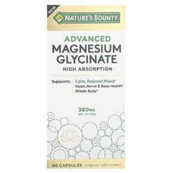 Natures Bounty Glicinato de Magnésio Avançado Alta Absorção 90 Cápsulas (120 mg por Cápsula)