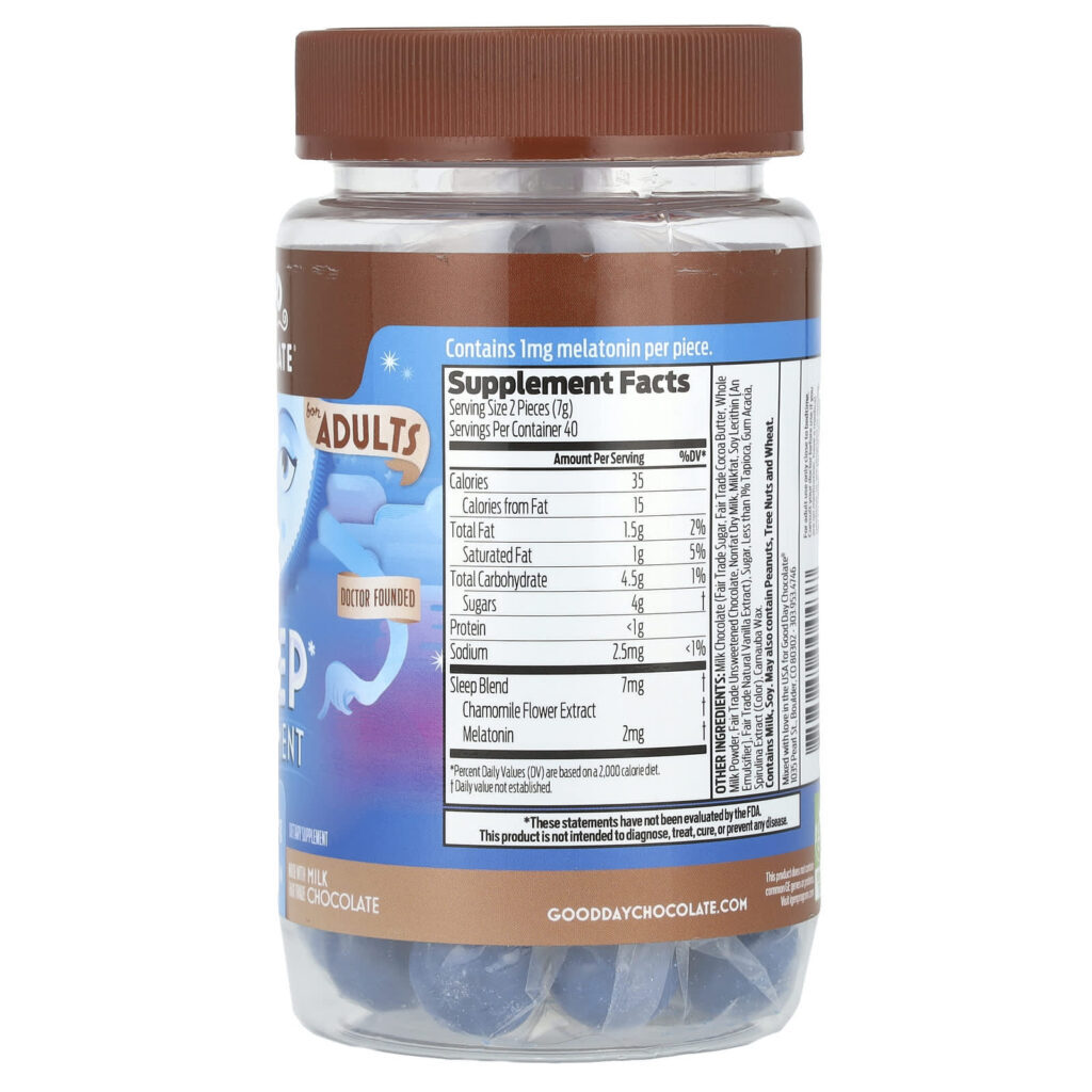 Good Day Chocolate Suplemento do Sono Para Adultos Chocolate ao Leite 1 mg 80 Unidades Revestidas de Doce - Imagem 2