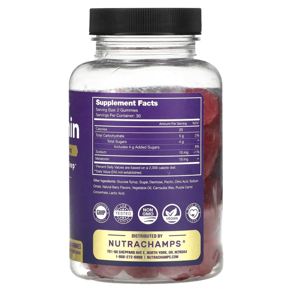 NutraChamps Melatonina Potência Máxima Fruto Silvestre Natural 60 Gomas Veganas (5 mg por Goma) - Imagem 2