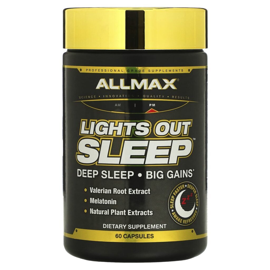 ALLMAX Lights Out Sleep Melatonina + GABA + Raiz de Valeriana 60 Cápsulas Veganas