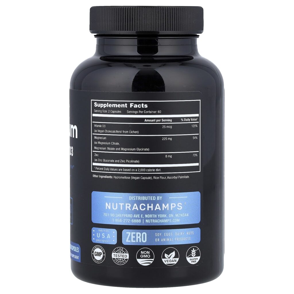 NutraChamps Magnésio Zinco e Vitamina D3 120 Cápsulas Veganas - Imagem 2