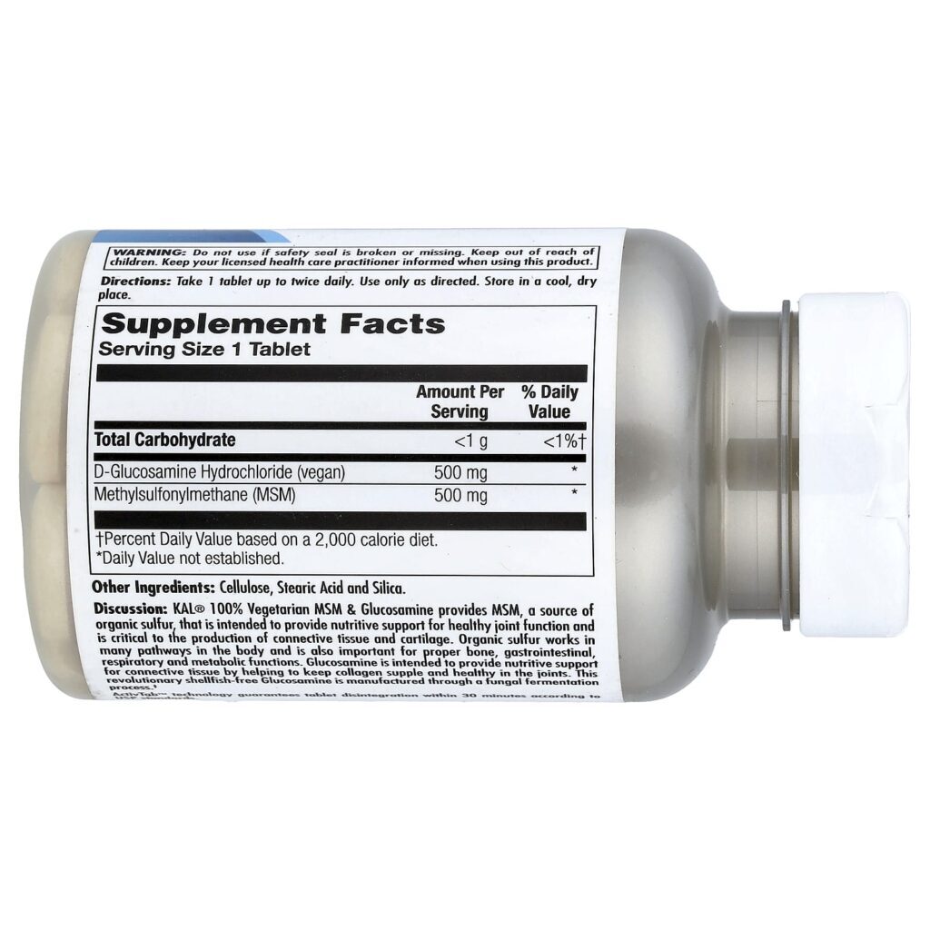 KAL 100% Vegetariano MSM e Glucosamina 60 Comprimidos - Imagem 2