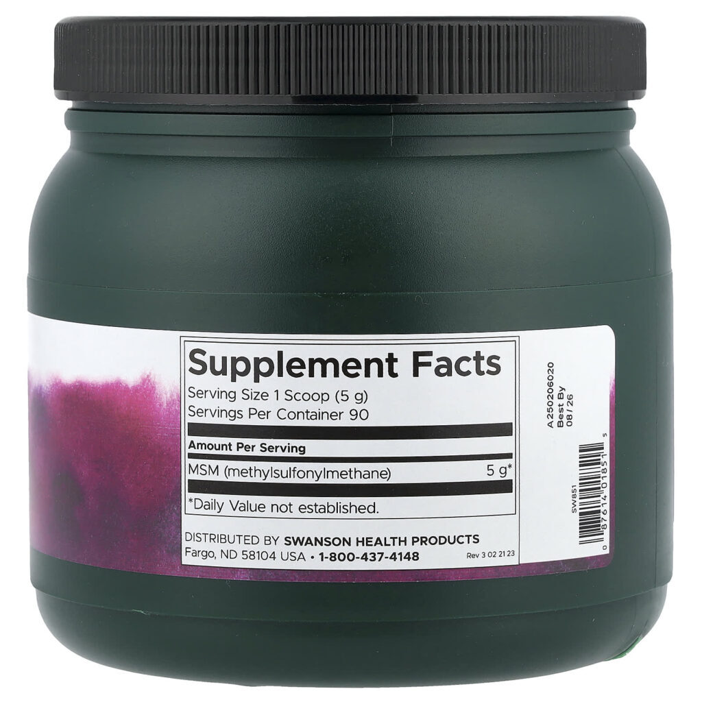 Swanson MSM em Pó Mistura Pronta e Sem Sabor 454 g (1 lb) - Imagem 2