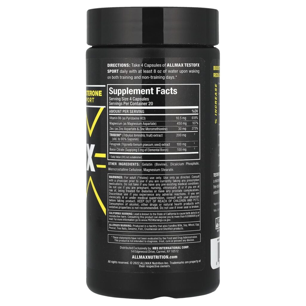 ALLMAX TestoFX Sport Fórmula para Suporte de Testosterona 80 Cápsulas - Imagem 2