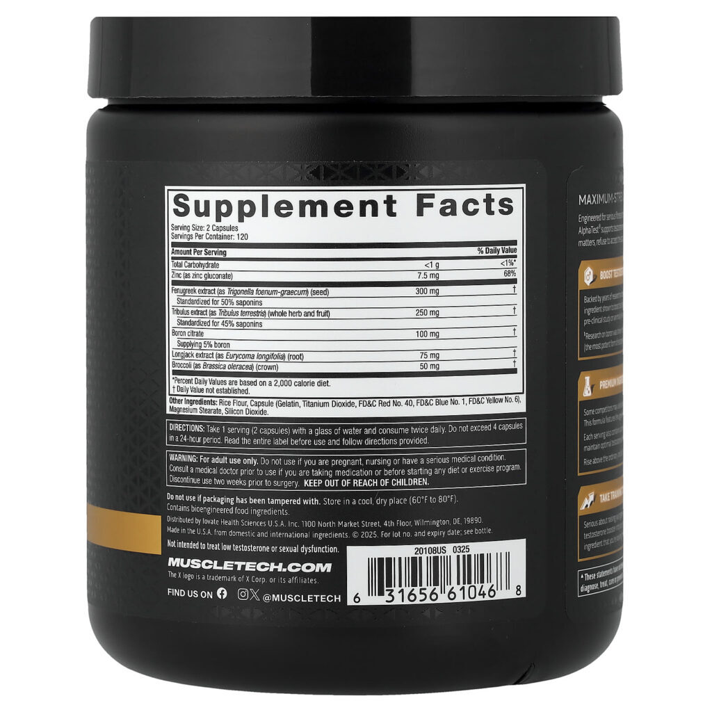 MuscleTech AlphaTest™ 240 Cápsulas - Imagem 2