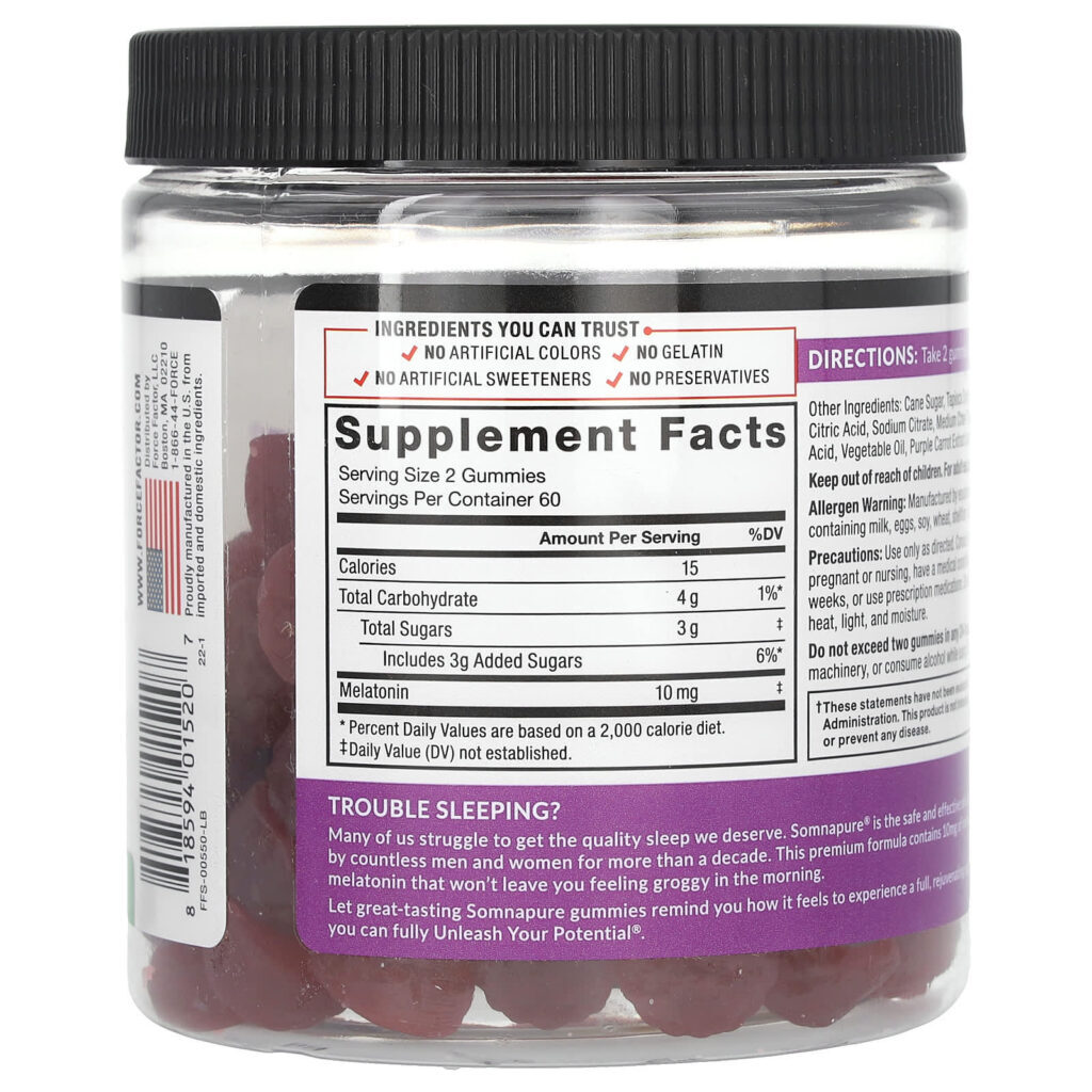 Force Factor Somnapure® Gomas Saborosas de Melatonina Frutos Silvestres 120 Gomas (5 mg por Goma) - Imagem 2