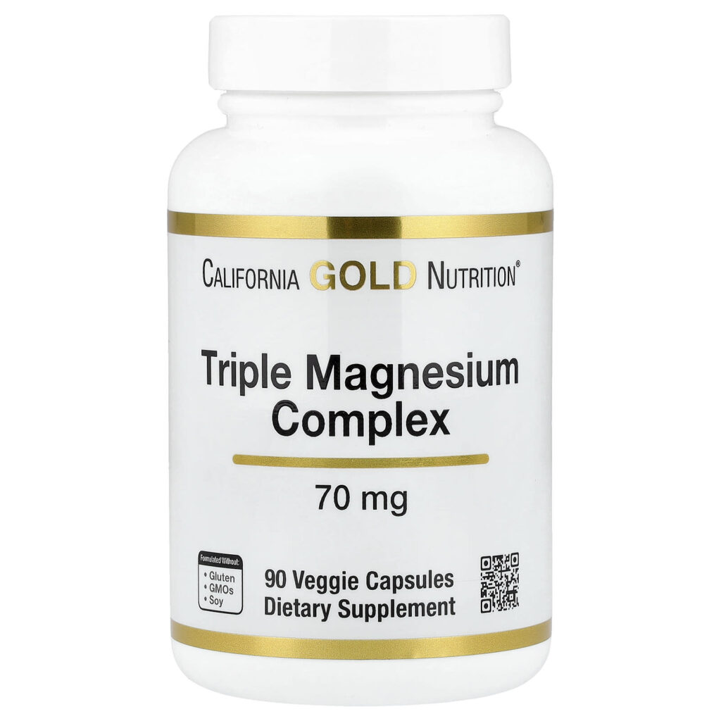 California Gold Nutrition Complexo Triplo de Magnésio 70 mg 90 Cápsulas Vegetais