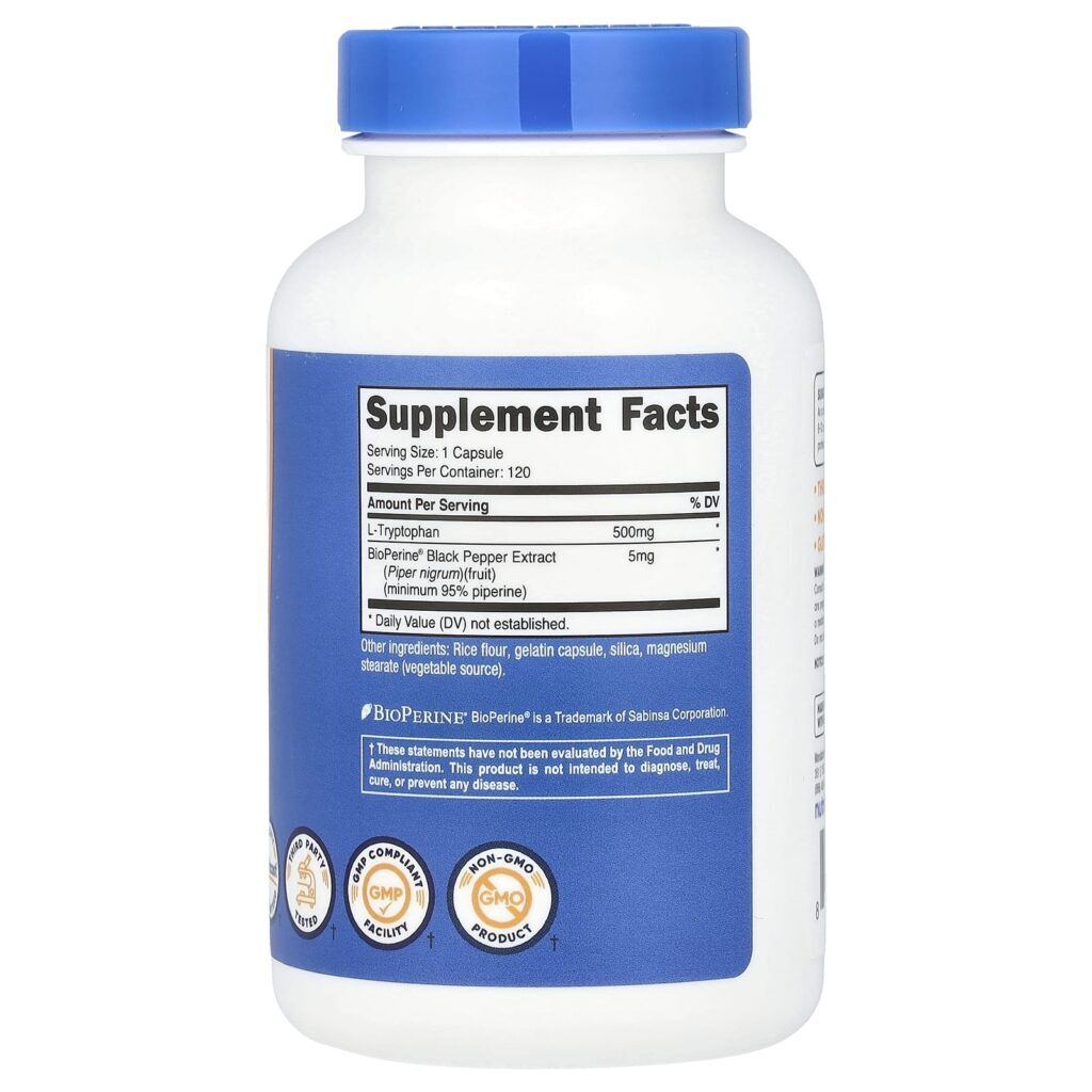 Nutricost L-Triptofano 500 mg 120 Cápsulas - Imagem 2