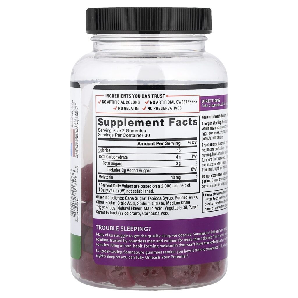Force Factor Somnapure Gomas Saborosas de Melatonina Dream Berry 10 mg 60 Gomas (5 mg por Goma) - Imagem 2