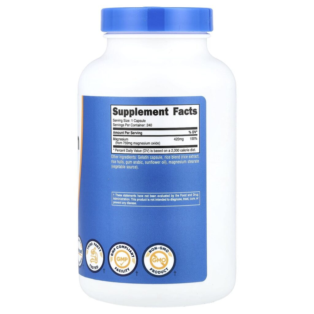 Nutricost Óxido de Magnésio 750 mg 240 Cápsulas - Imagem 2