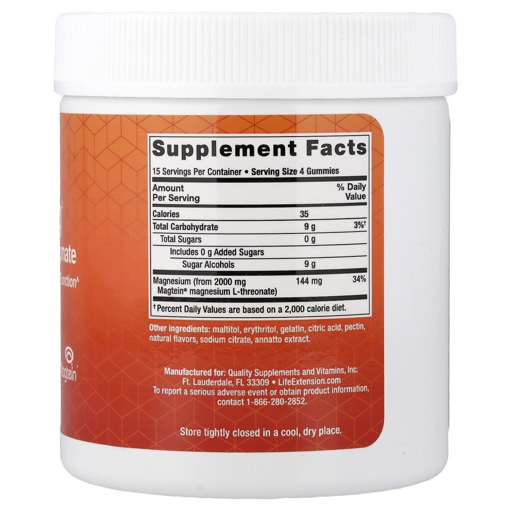 Life Extension Neuro-Mag® Magnésio L-Treonato Laranja Natural 60 Gomas - Imagem 2
