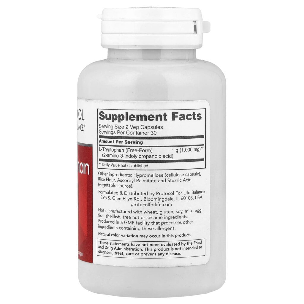 Protocol for Life Balance L-Triptofano 500 mg 60 Cápsulas Vegetais - Imagem 2