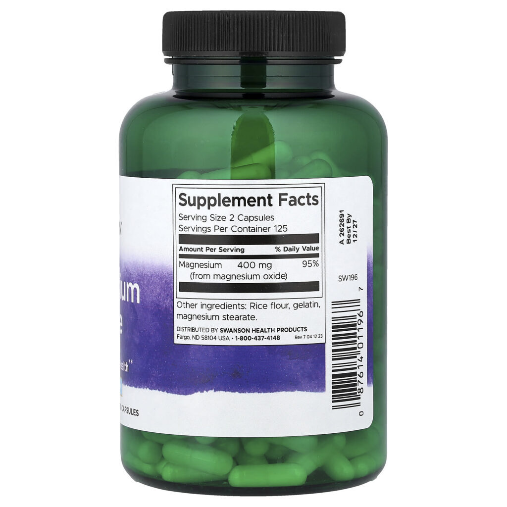 Swanson Óxido de Magnésio 250 Cápsulas (200 mg por Cápsula) - Imagem 2