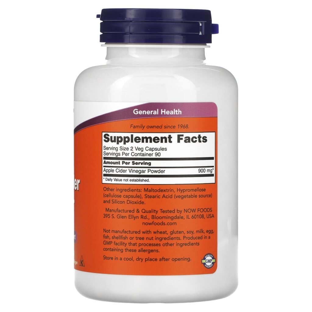 NOW Foods Vinagre de maçã 450 mg 180 cápsulas - Imagem 2